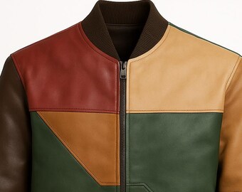 ジャケット・アウター Handmade Patchwork Leather Bomber Handmade Patchwork Leather Bomber Jacket: Vintage Style