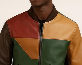 Oversized Patchwork Leather Bomber Jacket – Unisex Relaxed Fit