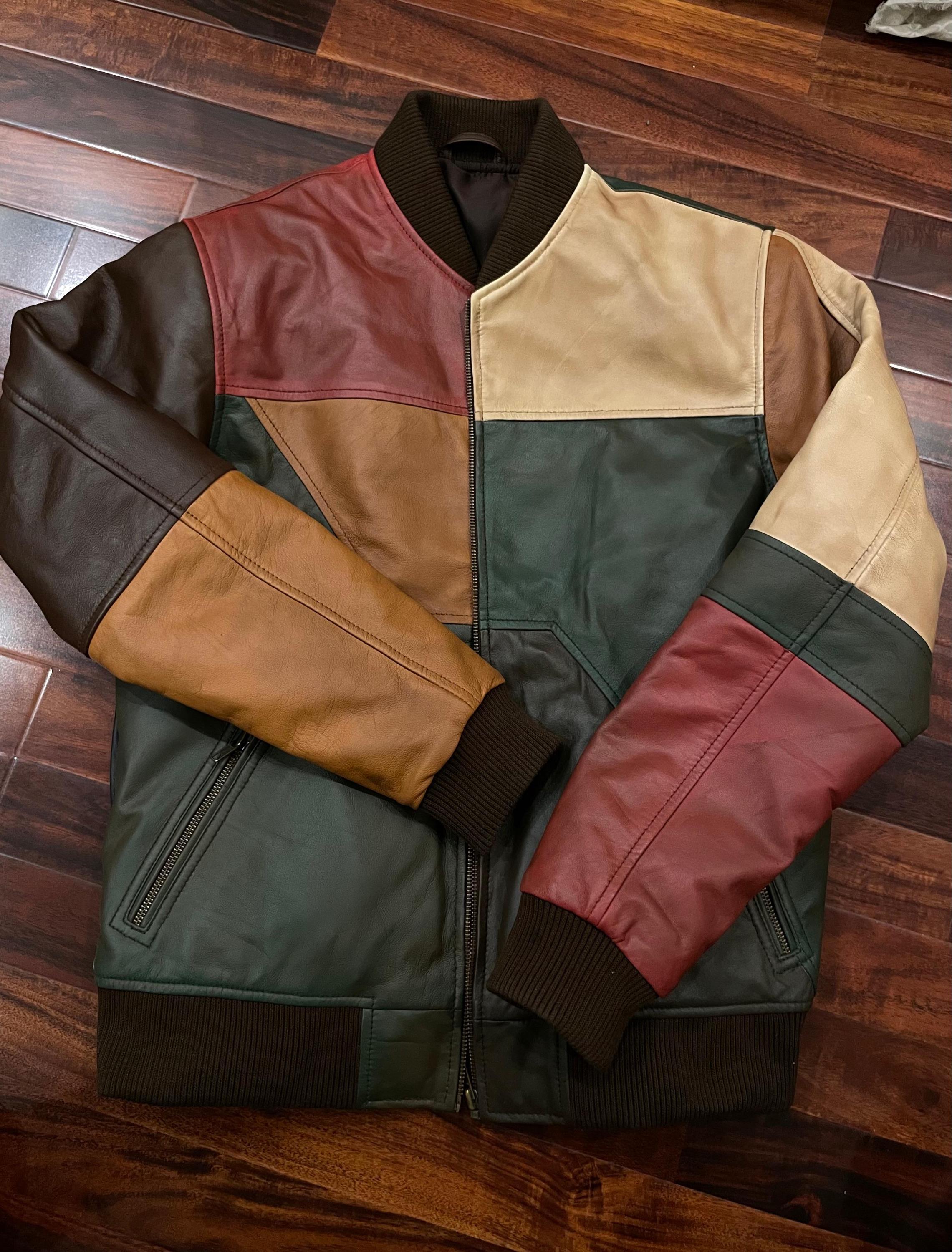 ジャケット・アウター Handmade Patchwork Leather Bomber Vintage Patchwork Leather Bomber - Size XS - Etsy