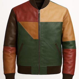 ジャケット・アウター Handmade Patchwork Leather Bomber Patchwork Leather Bomber Jacket Multicolored, Vintage 80s