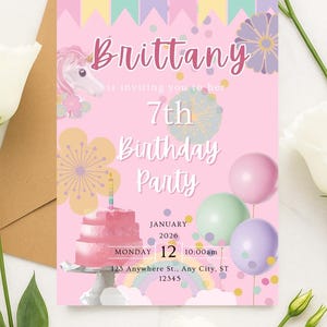 Birthday party invitation editable canva template