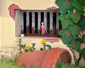Arrietty Diorama Miniature Secret World Night Light Box, Ghibli Inspired Garden Scene