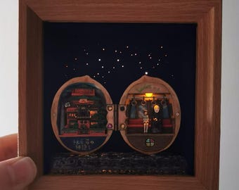 Handmade “Spirited Away” Inspired Miniature Keepsake Box – Chihiro & No-Face Train Car Diorama Decoration