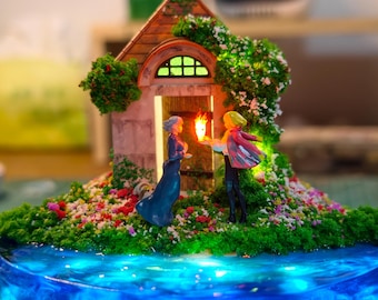 Cottagecore Night Light, Handmade Fairy Garden Terrarium, Moss Art Dome