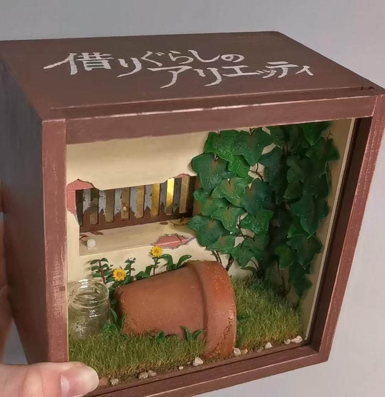 Arrietty Diorama Miniature Secret World Night Light Box, Ghibli Inspired Garden Scene image 7