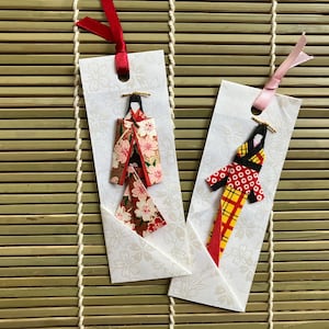 Handmade Japanese Kimono Bookmark – Paper Doll Style – Traditional Washi Art