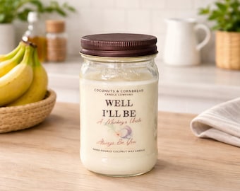 ¡Vaya sorpresa! / Vela con aroma a pan de plátano y nueces / Frases sureñas / Cera de abeja de coco / Tarro Mason de 312 g