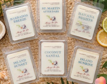 Ceras fundidas con aroma a isla / Coco, soja y cera de abejas / Vertidas a mano / Fragancia duradera