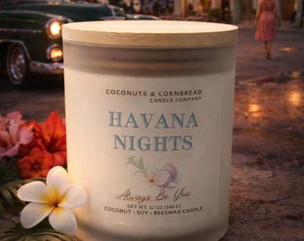 Havana Nights / Vela aromática de estilo hotel / 355 ml de cera de abejas y coco / Vidrio esmerilado / Tapa de bambú