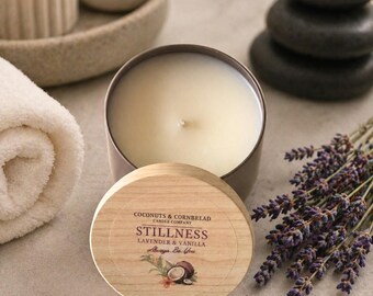 Stillness | Lavender & Vanilla Candle | Coconut Beeswax | Spa Candle | 6 oz Rose Gold Tin