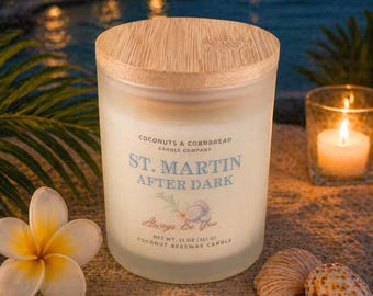 St. Martin After Dark | Hotel-Inspired Scented Candle | 11 oz Luxury Coconut Beeswax | Frosted Glass | Bamboo Lid