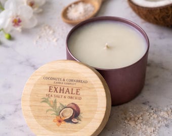 Vela de sal marina y orquídea / Spa relajante / Regalo para el autocuidado / Vela de cera de abeja y coco / Lata de 170 g color oro rosa