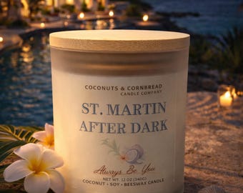 Vela perfumada St. Martin After Dark con aroma a hotel / 355 ml de cera de abeja de coco de lujo / Vidrio esmerilado / Tapa de bambú