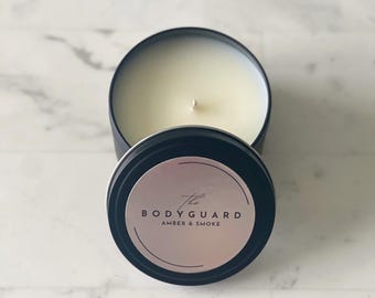 The Bodyguard | Masculine Candle | Amber & Smoke | Coconut Beeswax Candle | 8 oz Matte Black Tin