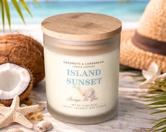 Vela perfumada "Island Sunset" / "Coco y Mango" / 355 ml (12 oz) de cera de abejas de coco / Vidrio esmerilado / Tapa de bambú