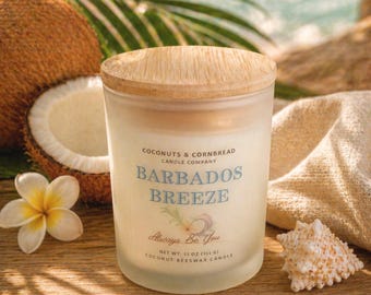 Barbados Breeze | Hotel-Inspired Scented Candle | 11 oz Coconut Beeswax | Frosted Glass | Bamboo Lid