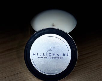 Vela perfumada The Millionaire / Bourbon masculino / Cera de abejas de coco / Lata negra mate de 177 g