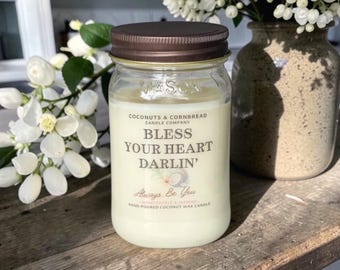 Que Dios te bendiga, cariño / Vela de madreselva y jazmín / Frases sureñas / Cera de abeja de coco / Tarro de cristal de 312 g