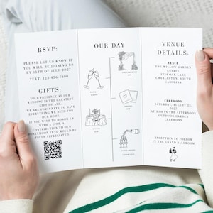 Customizable Wedding Invitation with Photos | Trifold Wedding Invitation | Minimalist Modern Invitation Template | QR Code Invitation