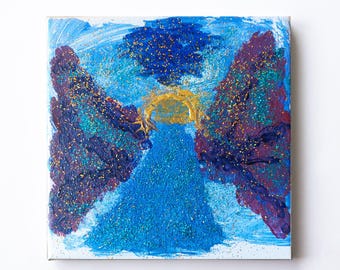 Originele afbeelding van de engel "Aartsengel Michaël" Beschermengel | Engel wanddecoratie in blauw | Kunstwerk | Engel aan je zijde | Beschermheilige