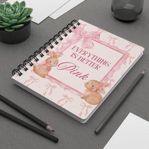 Charmant journal relié en spirale avec de mignons lapins, parfait pour la tenue d&#39;un journal, un cadeau, Pâques, les enfants, la prise de notes et la papeterie