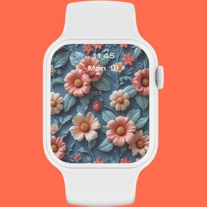 Floral Apple Watch Wallpaper | Elegant Gold Embossed Flowers | Digital Watch Face
