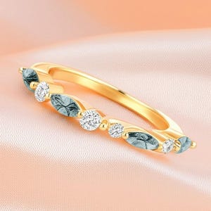 Vintage Moss Agate Wedding Band: White Gold Branch Ring
