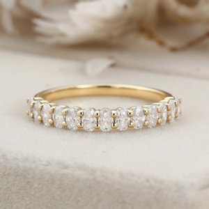 Alliance unique en moissanite pour femmes, coupe ovale, alliance demi-éternité, alliance vintage en or rose, bague de fiançailles assortie, bague de promesse