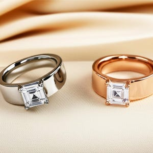 2 CT Emerald Cut Moissanite Ring 14KGold Wedding Band Gold Wide Band Ring Classic Wedding Band For Women Cigar Band Ring Anniversary Promise