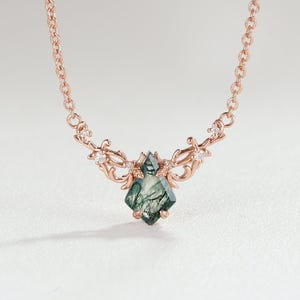 Natural Moss Agate Kite Shape Necklace Silver Sterling Silver Necklace Dainty Necklace Kite Cut Moss Agate Promise Gift Friendship Gift