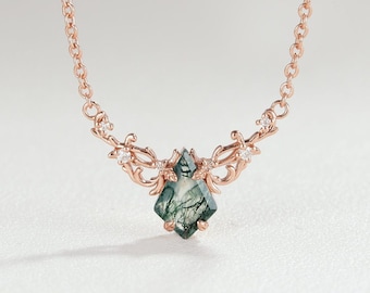 Dainty Moss Agate Kite Necklace - Sterling Silver Promise Jewelry