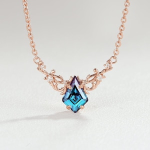 Leafy Twig Kite Alexandrite Necklace Solid 14K 18K Rose Gold Vintage Personalized Color Change Pendant Anniversary Gift Women