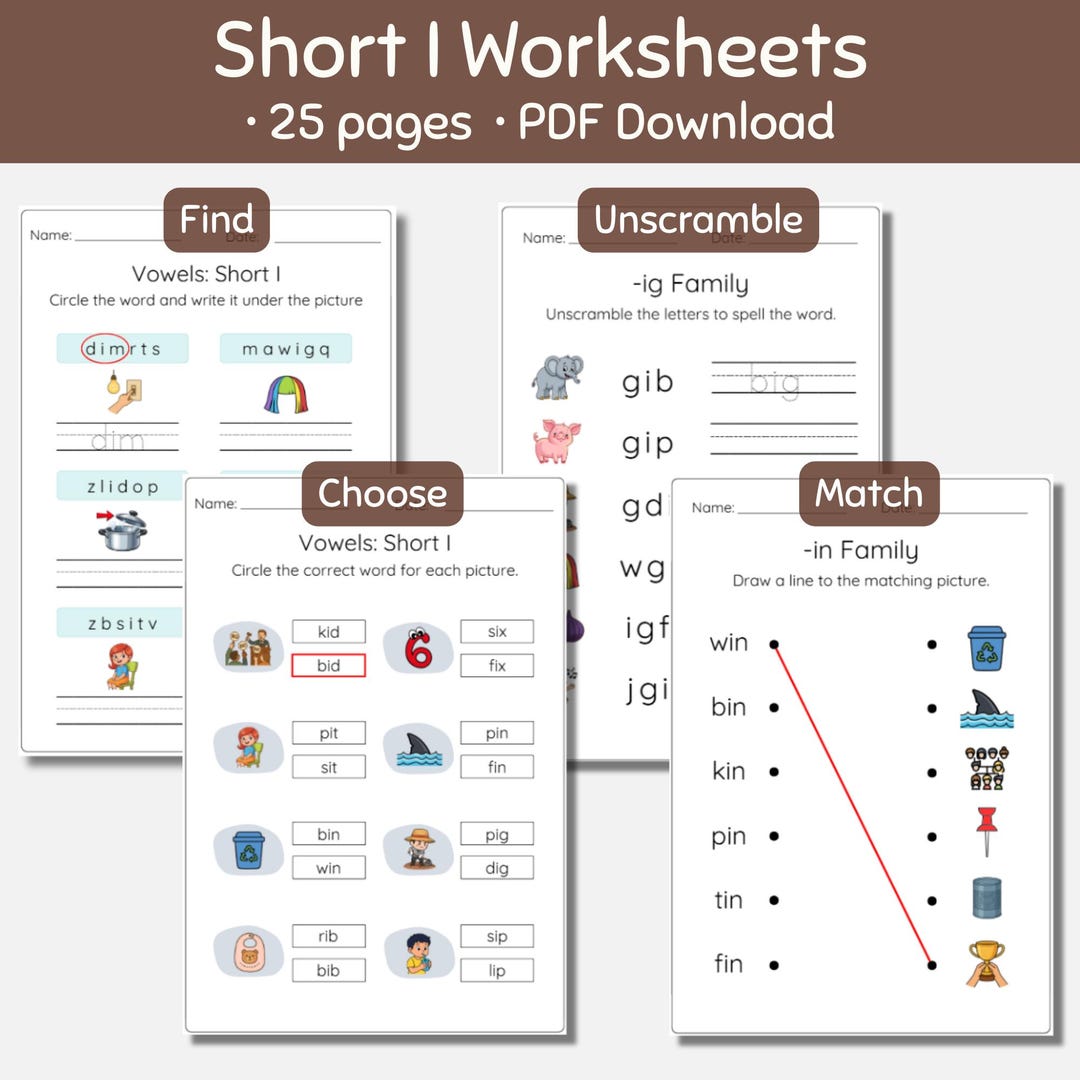 Short I CVC Worksheet | Phonics Activities (printable PDF) - Etsy
