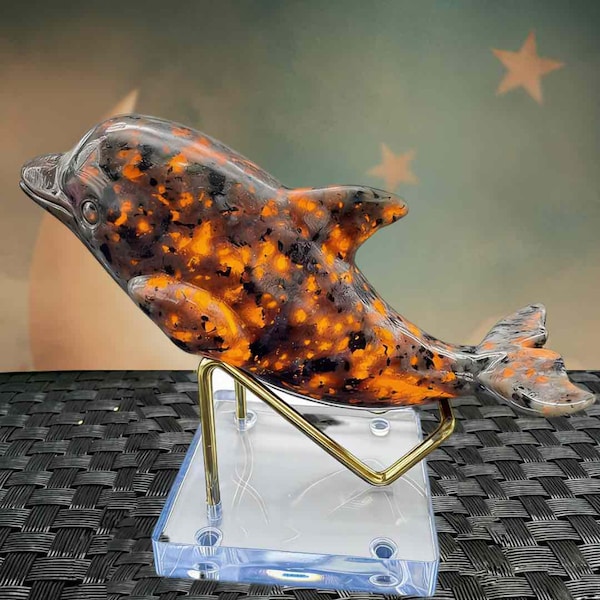 3,9 pouces de sculpture sur pierre naturelle de dauphin | Cadeau de décoration d'animal marin en cristal avec statue de dauphin