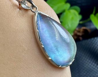 Natural Aquamarine Teardrop Pendant | Sterling Silver Healing Necklace