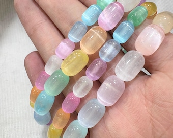 Selenite Barrel Bracelet: Natural White Crystal Healing Jewelry