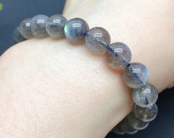 Natural Gray Moonstone Bracelet, Labradorite Bead Bracelet, Flash Gemstone Jewelry, Handmade Healing Crystal Gift