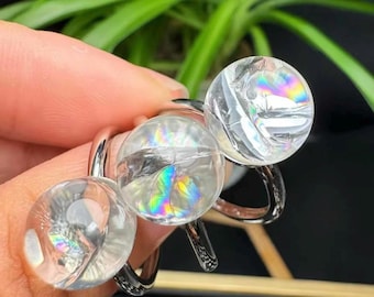 Rainbow Clear Quartz Ring | Adjustable Copper Crystal Gemstone