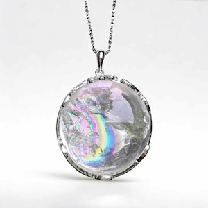 Natural Clear Quartz Rainbow Pendant |925 Sterling silver necklace | Crystal Healing Necklace for Energy  Clarity
