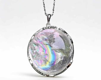 Natural Clear Quartz Rainbow Pendant | Sterling silver necklace | Crystal Healing Necklace for Energy  Clarity
