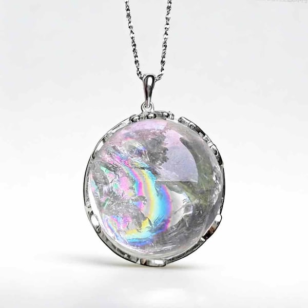 Natürlicher Bergkristall Regenbogen Anhänger | Sterling Silber Halskette | Crystal Healing Halskette für Energie-Klarheit