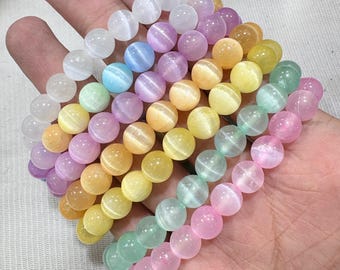 Aura Selenite Bracelet: Rainbow Shine Crystal Bead Healing Jewelry