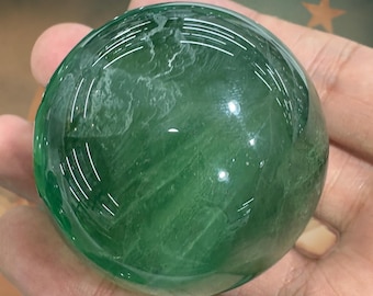 Natural Green Fluorite Sphere, Healing Crystal Ball for Focus, Growth and Energy Balance