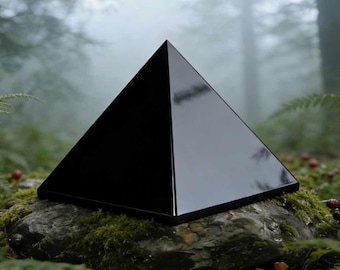 Naturlig svart obsidianpyramid | Obsidiankristallpyramid | Polerad energisten | Skyddande helande kristalldekor