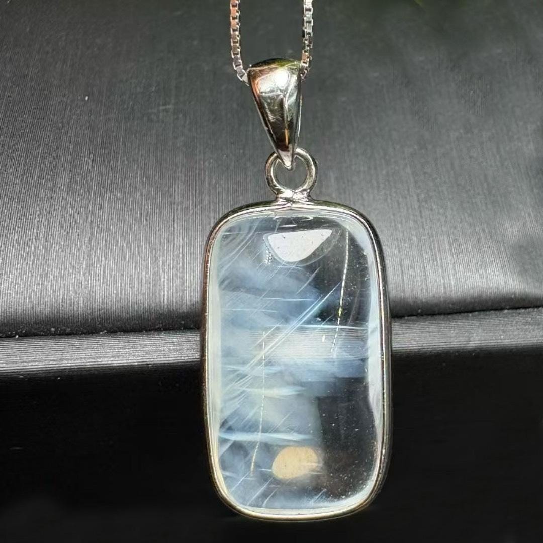 Blue Rutilated Quartz Pendant: Sterling Silver Healing Crystal