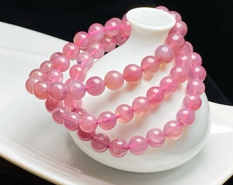 Natural Madagascar Rose Quartz Bracelet, Pink Crystal Jewelry for Love and Healing