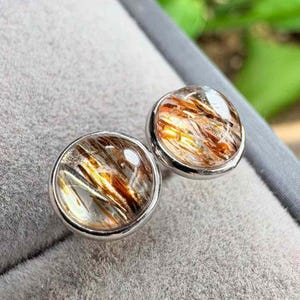 Natural Super Seven Stud Earrings | Sterling Silver Round Gemstone Jewelry