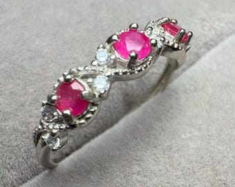 S925 Sterling Silver Natural Ruby Faceted Adjustable Ring, Healing Crystal Jewelry