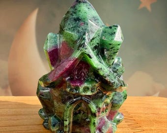 2.7‘’Crystal Fairy House | Gemstone Cluster Cottage | Hand-Carved Crystal Home Decor