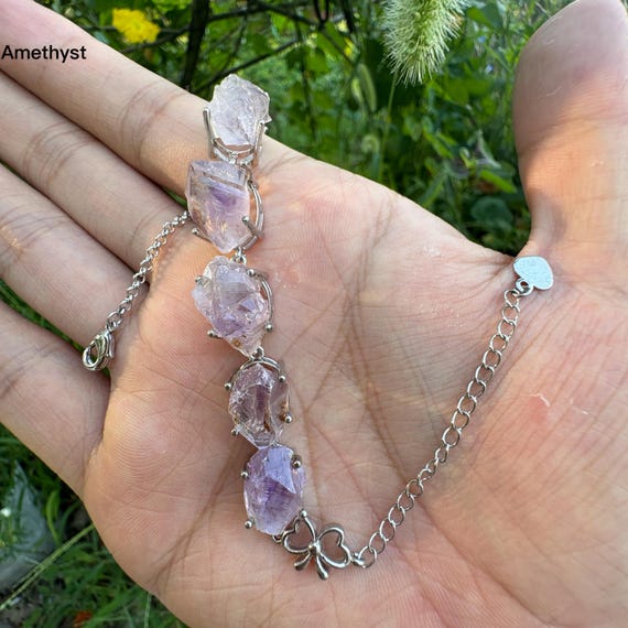 Raw Crystal Sterling Silver Bracelet: Natural Gemstone Healing Jewelry